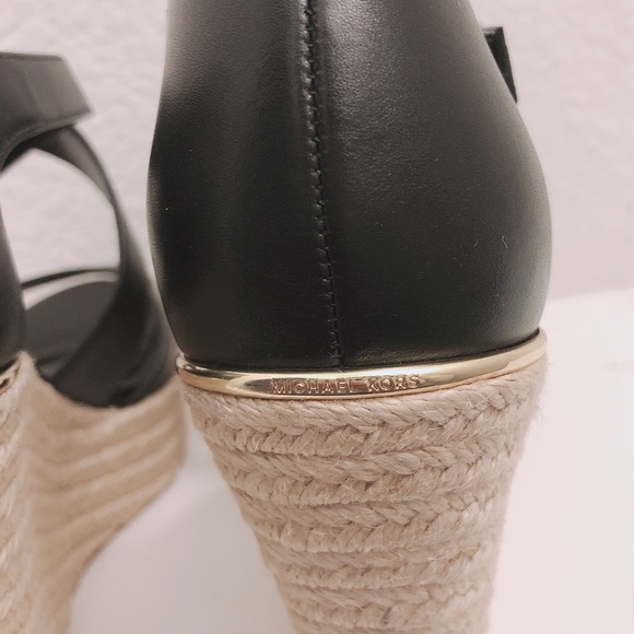 NEW Michael Kors Leather Wedge Sandals Espadrilles Black, Size 9.5 Retail $139 - Picture 8 of 13